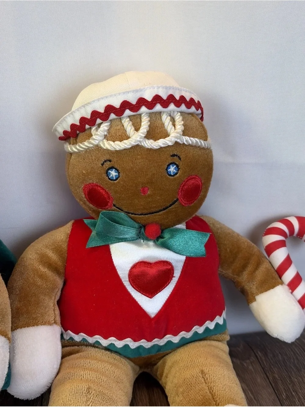 (2) Vintage 1990 Target Christmas Gingerbread Plush Stuffed Dolls Candy Cane 12
